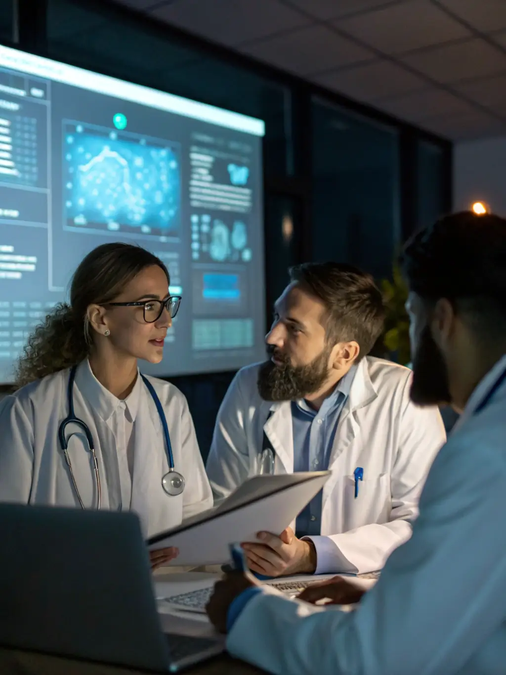 A diverse team of physicians and staff collaborating in a bright, modern office, emphasizing the collaborative and physician-led approach of Infectious Disease Consultants of South Jersey.