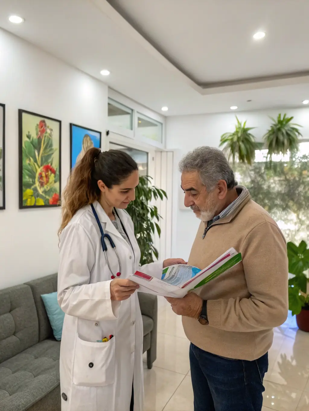 A doctor discussing preventative measures with a patient, highlighting the importance of vaccination and infection control.