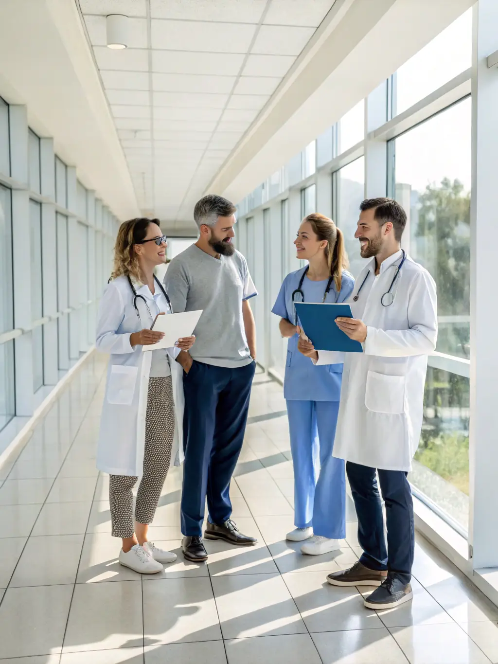 A diverse group of medical professionals collaborating on a complex case, illustrating the multidisciplinary approach to infectious disease management.