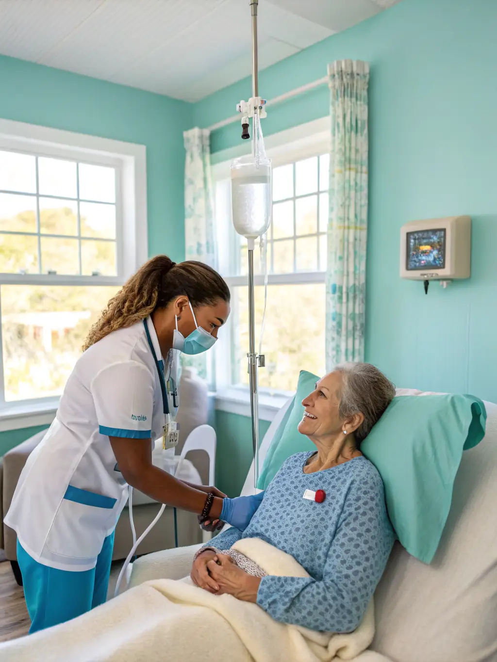 A healthcare provider administering an IV infusion to a patient, representing the advanced treatment options available for managing severe infections at Infectious Disease Consultants of South Jersey.